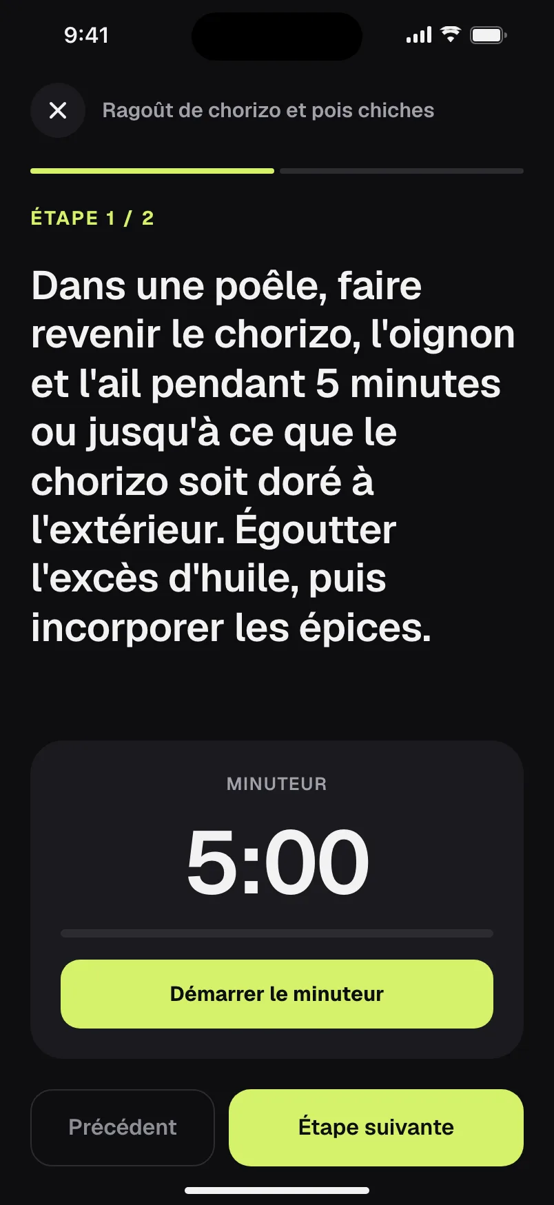 Écran « Mode cuisine »